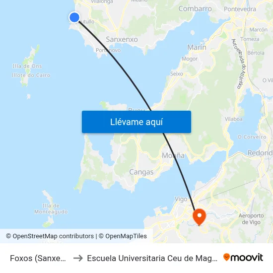 Foxos (Sanxenxo) to Escuela Universitaria Ceu de Magisterio map