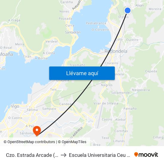 Czo. Estrada Arcade (Redondela) to Escuela Universitaria Ceu de Magisterio map