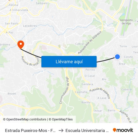 Estrada Puxeiros-Mos - Fonte do Salto (Mos) to Escuela Universitaria Ceu de Magisterio map