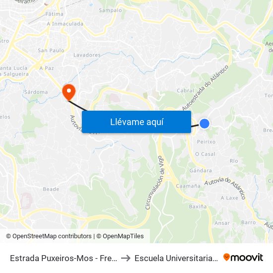 Estrada Puxeiros-Mos - Frente Policía Local (Mos) to Escuela Universitaria Ceu de Magisterio map