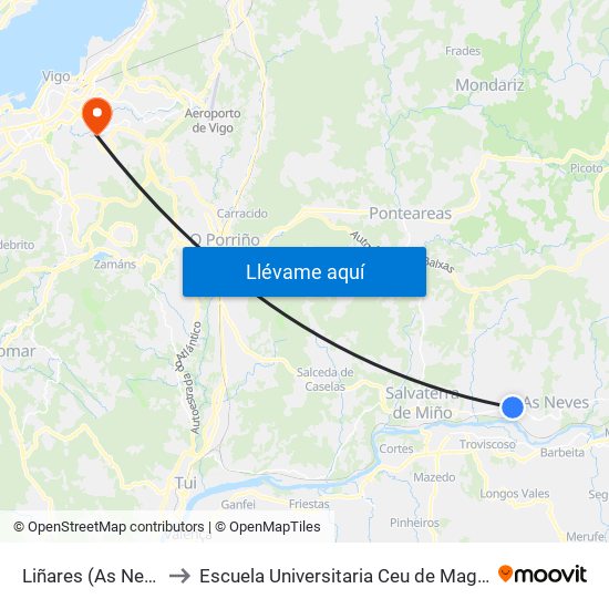 Liñares (As Neves) to Escuela Universitaria Ceu de Magisterio map