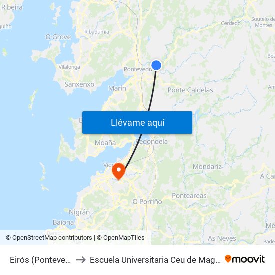 Eirós (Pontevedra) to Escuela Universitaria Ceu de Magisterio map
