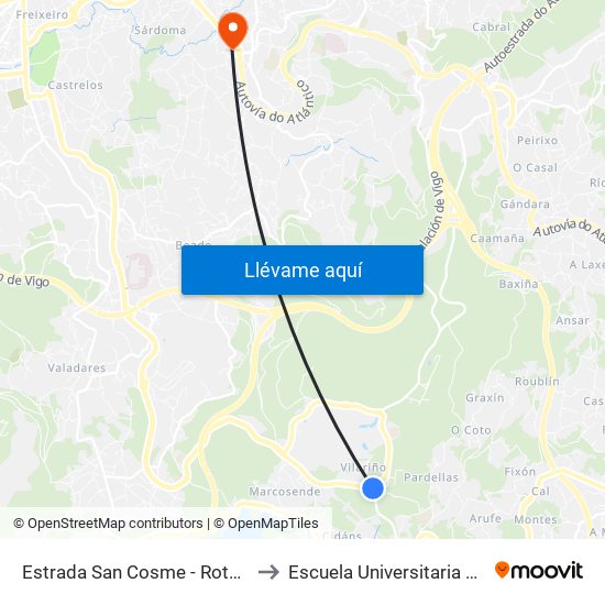 Estrada San Cosme - Rotonda Campus (Vigo) to Escuela Universitaria Ceu de Magisterio map