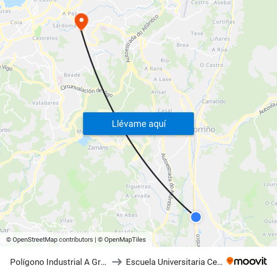 Polígono Industrial A Granxa (O Porriño) to Escuela Universitaria Ceu de Magisterio map