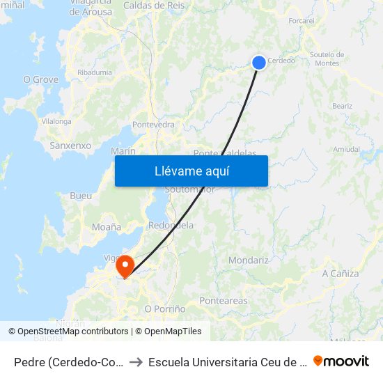 Pedre (Cerdedo-Cotobade) to Escuela Universitaria Ceu de Magisterio map