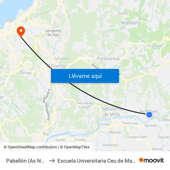 Pabellón (As Neves) to Escuela Universitaria Ceu de Magisterio map