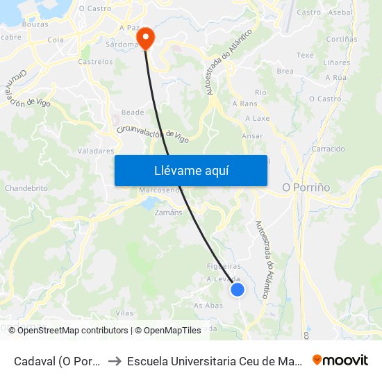 Cadaval (O Porriño) to Escuela Universitaria Ceu de Magisterio map