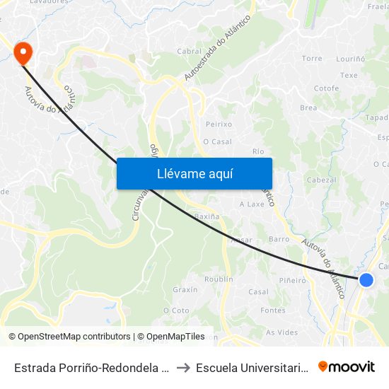 Estrada Porriño-Redondela - Cruce Quiringosta (Mos) to Escuela Universitaria Ceu de Magisterio map