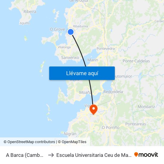 A Barca (Cambados) to Escuela Universitaria Ceu de Magisterio map