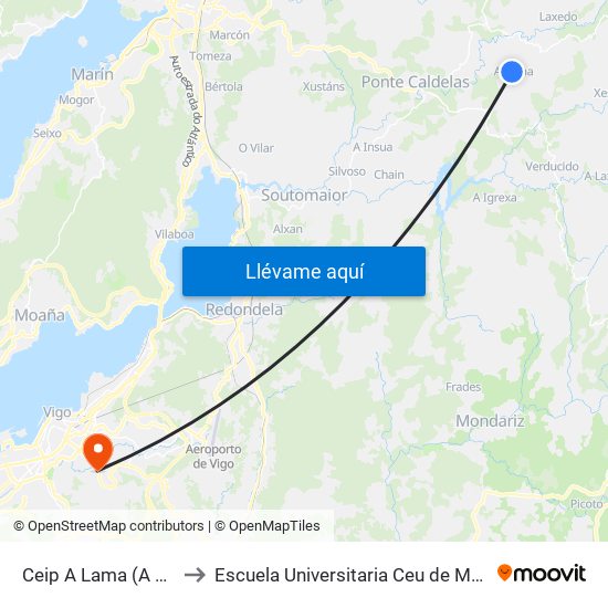 Ceip A Lama (A Lama) to Escuela Universitaria Ceu de Magisterio map