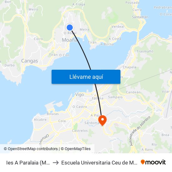 Ies A Paralaia (Moaña) to Escuela Universitaria Ceu de Magisterio map