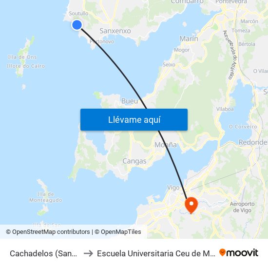 Cachadelos (Sanxenxo) to Escuela Universitaria Ceu de Magisterio map