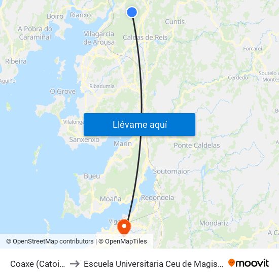 Coaxe (Catoira) to Escuela Universitaria Ceu de Magisterio map