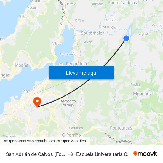 San Adrián de Calvos (Fornelos de Montes) to Escuela Universitaria Ceu de Magisterio map