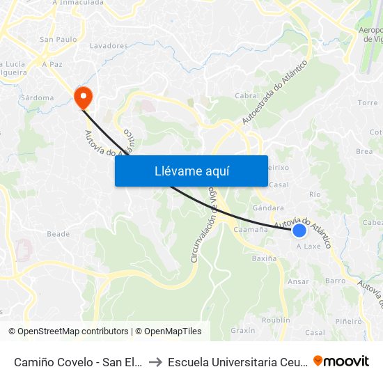 Camiño Covelo - San Eleuterio (Mos) to Escuela Universitaria Ceu de Magisterio map