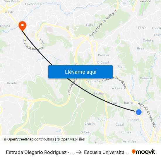 Estrada Olegario Rodríguez - Cruce Avda.Sanguiñeda (Mos) to Escuela Universitaria Ceu de Magisterio map