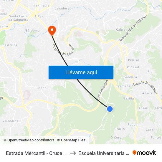 Estrada Mercantil - Cruce Monte do Coto (Mos) to Escuela Universitaria Ceu de Magisterio map