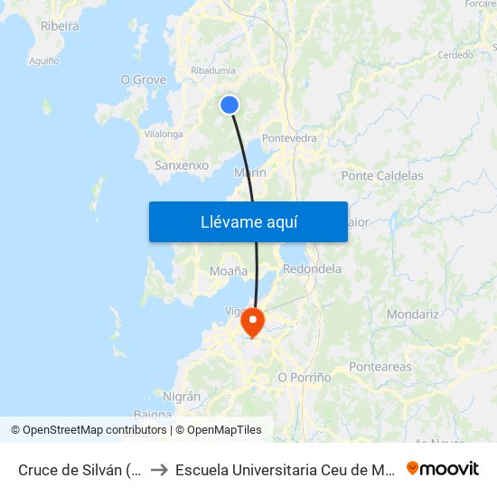 Cruce de Silván (Meis) to Escuela Universitaria Ceu de Magisterio map