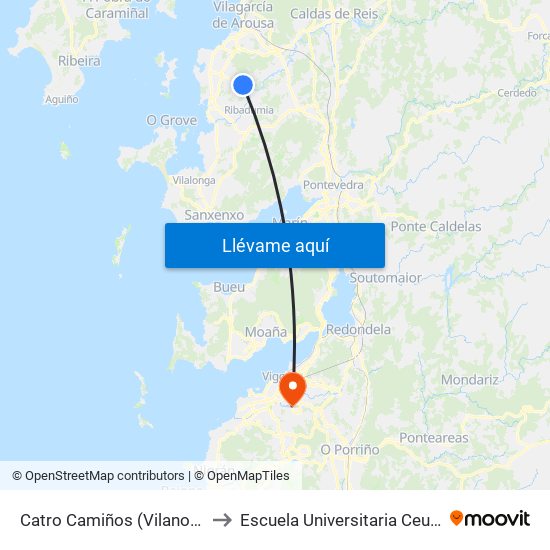 Catro Camiños (Vilanova de Arousa) to Escuela Universitaria Ceu de Magisterio map
