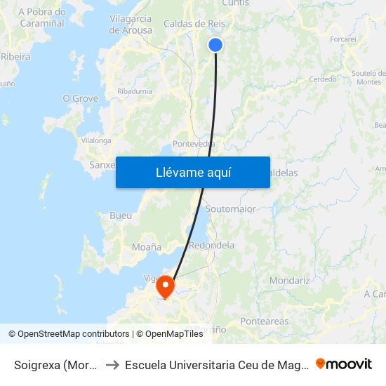 Soigrexa (Moraña) to Escuela Universitaria Ceu de Magisterio map