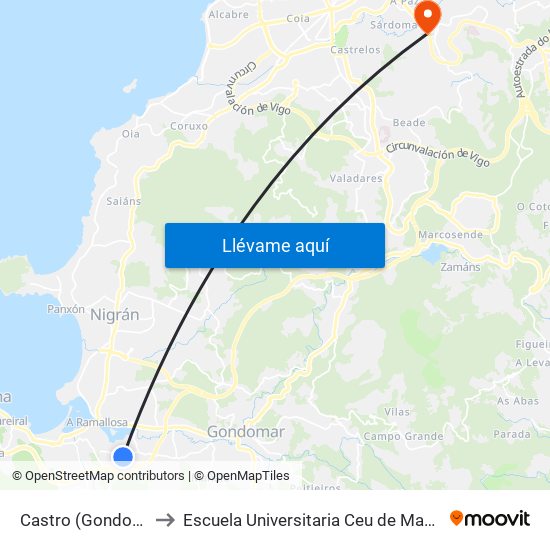 Castro (Gondomar) to Escuela Universitaria Ceu de Magisterio map