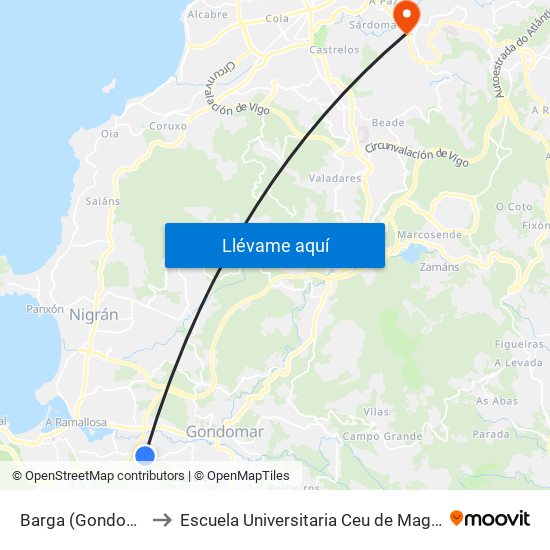 Barga (Gondomar) to Escuela Universitaria Ceu de Magisterio map