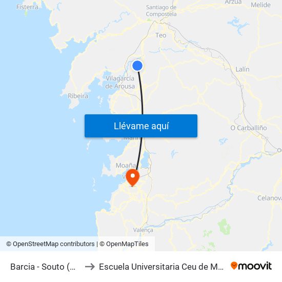 Barcia - Souto (Valga) to Escuela Universitaria Ceu de Magisterio map