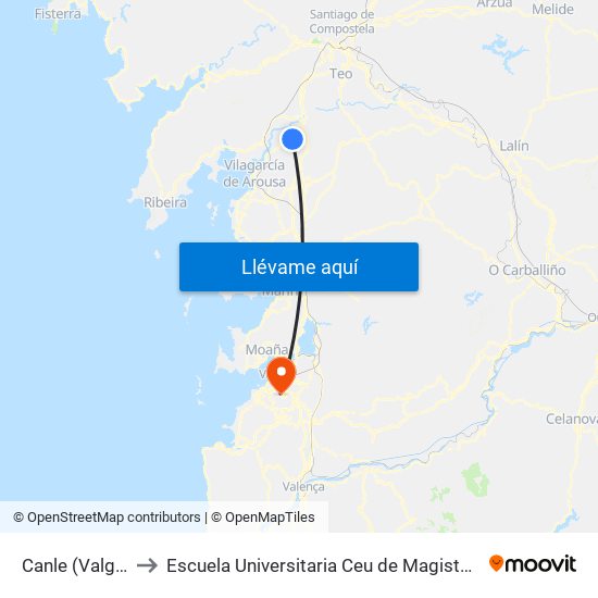 Canle (Valga) to Escuela Universitaria Ceu de Magisterio map