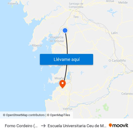 Forno Cordeiro (Valga) to Escuela Universitaria Ceu de Magisterio map