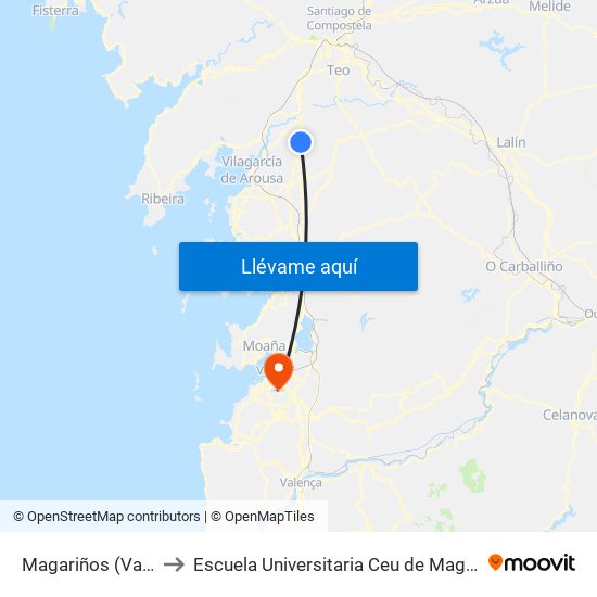 Magariños (Valga) to Escuela Universitaria Ceu de Magisterio map