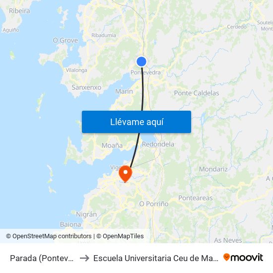 Parada (Pontevedra) to Escuela Universitaria Ceu de Magisterio map