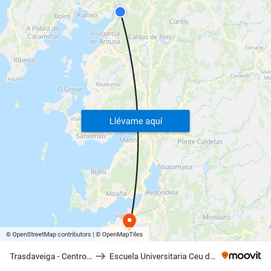 Trasdaveiga - Centro (Catoira) to Escuela Universitaria Ceu de Magisterio map