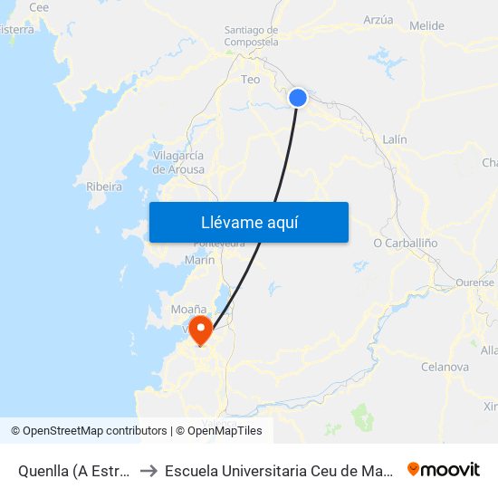 Quenlla (A Estrada) to Escuela Universitaria Ceu de Magisterio map