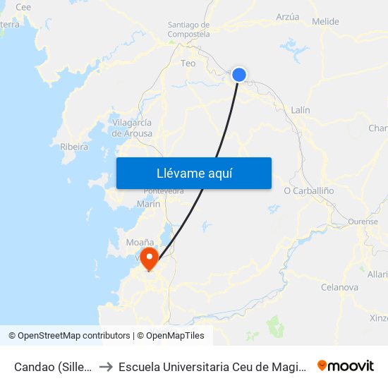 Candao (Silleda) to Escuela Universitaria Ceu de Magisterio map