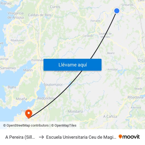 A Pereira (Silleda) to Escuela Universitaria Ceu de Magisterio map