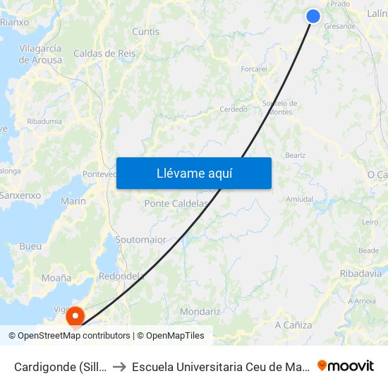 Cardigonde (Silleda) to Escuela Universitaria Ceu de Magisterio map