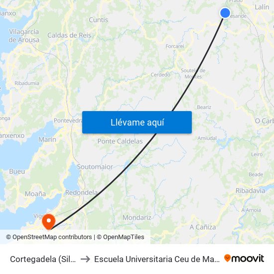 Cortegadela (Silleda) to Escuela Universitaria Ceu de Magisterio map