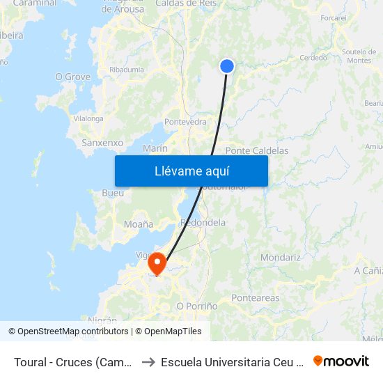 Toural - Cruces (Campo Lameiro) to Escuela Universitaria Ceu de Magisterio map
