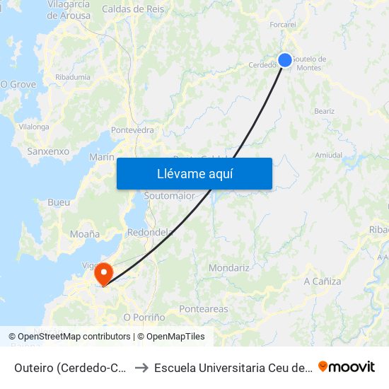 Outeiro (Cerdedo-Cotobade) to Escuela Universitaria Ceu de Magisterio map