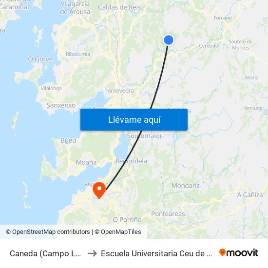 Caneda (Campo Lameiro) to Escuela Universitaria Ceu de Magisterio map
