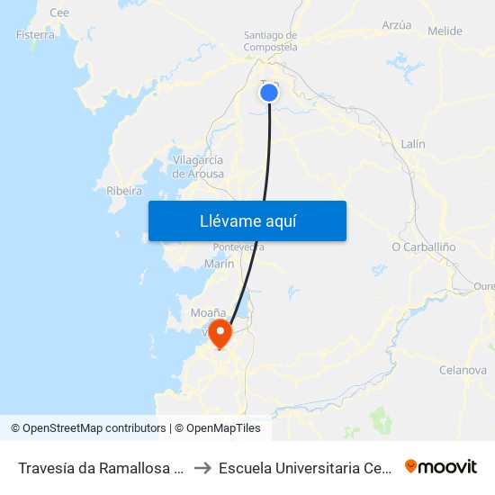 Travesía da Ramallosa - Piscina (Teo) to Escuela Universitaria Ceu de Magisterio map