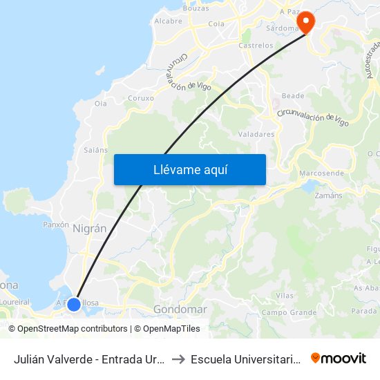 Julián Valverde - Entrada Urb.Ponte Romana (Baiona) to Escuela Universitaria Ceu de Magisterio map