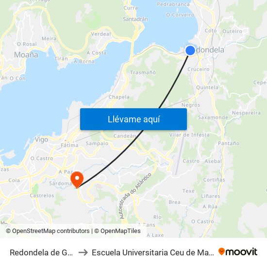 Redondela de Galicia to Escuela Universitaria Ceu de Magisterio map