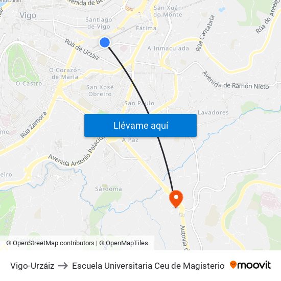 Vigo-Urzáiz to Escuela Universitaria Ceu de Magisterio map