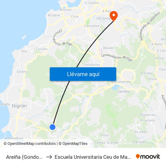 Areíña (Gondomar) to Escuela Universitaria Ceu de Magisterio map