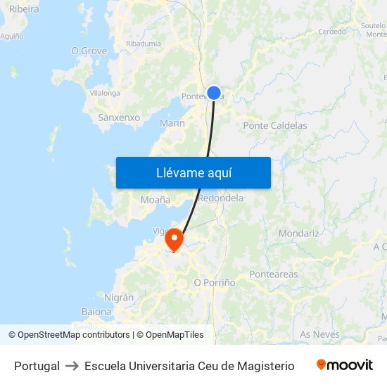 Portugal to Escuela Universitaria Ceu de Magisterio map