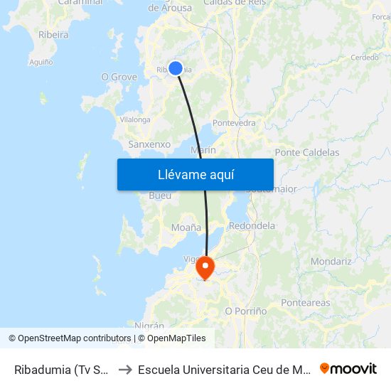 Ribadumia (Tv Salnés) to Escuela Universitaria Ceu de Magisterio map