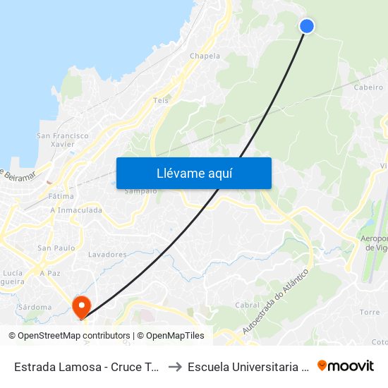 Estrada Lamosa - Cruce Trasmañó (Redondela) to Escuela Universitaria Ceu de Magisterio map