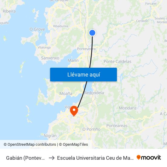 Gabián (Pontevedra) to Escuela Universitaria Ceu de Magisterio map
