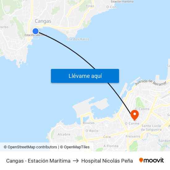 Cangas - Estación Marítima to Hospital Nicolás Peña map